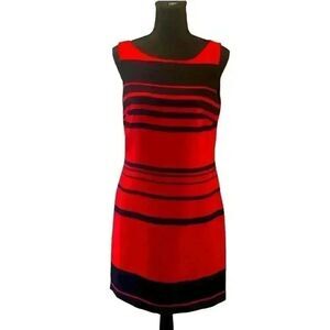 Banana Republic Women's Red & Black Striped Poly Sleeveless Lined Dress